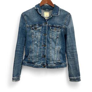 Esprit Jean Jacket Womens Size S Blue Button Up Distressed Long Sleeve Cotton